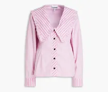 Ruffled striped cotton-poplin blouse - Pink