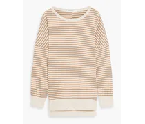 Striped cotton-jersey top - Brown