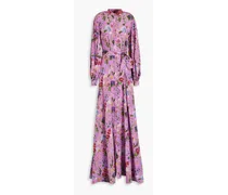 Belted printed silk crepe de chine gown - Purple