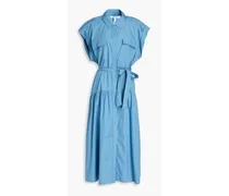 Gathered cotton-poplin midi shirt dress - Blue