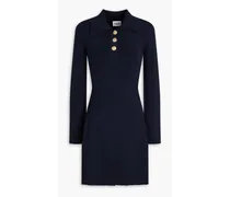 Ribbed-knit cotton-blend mini dress - Blue