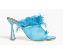 Rima feather-embellished satin mules - Blue