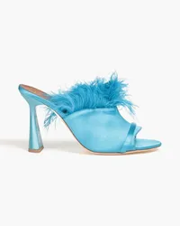 Malone Souliers Rima feather-embellished satin mules - Blue Blue