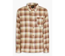 Checked cotton-blend flannel overshirt - Brown