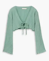 Savannah Morrow Adira tie-front crinkled cotton-gauze top - Green Green