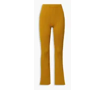 Ribbed cotton-blend flared pants - Yellow
