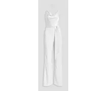 Alice Olivia - Primrose draped satin-paneled crepe halterneck jumpsuit - White