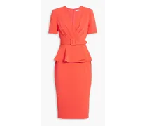 Belted crepe peplum dress - Orange