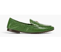 Appliquéd croc-effect leather loafers - Green