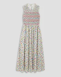 Loretta Caponi Gioia smocked floral-print poplin maxi dress - White White