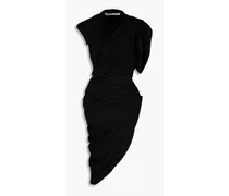 Asymmetric draped cotton-jersey midi dress - Black