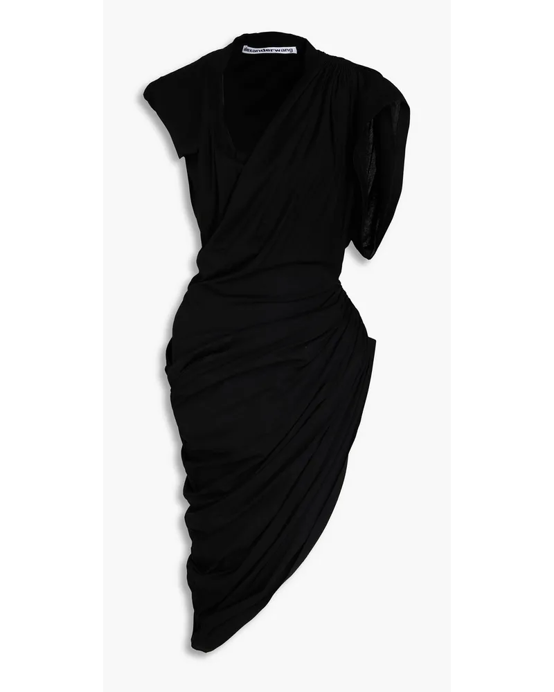 Alexander Wang Asymmetric draped cotton-jersey midi dress - Black Black