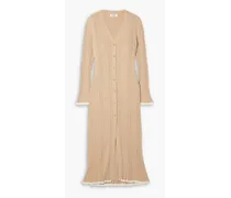 Emiliana ribbed silk and cotton-blend midi dress - Neutral