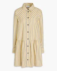 Ganni Striped cotton-poplin mini shirt dress - Yellow Yellow