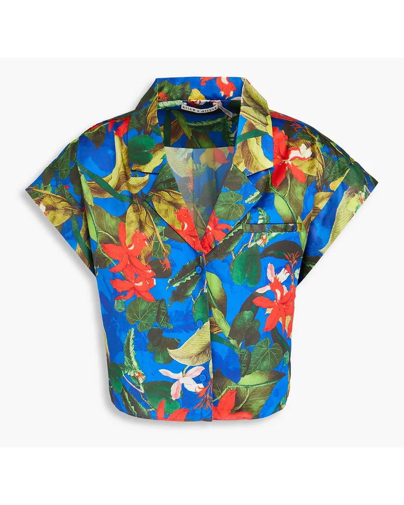 Alice + Olivia Alice Olivia - Milano cropped floral-print satin shirt - Blue Blue