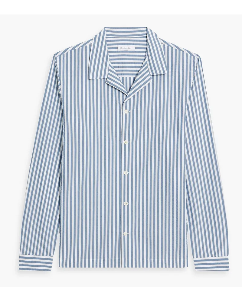 Hamilton and Hare Striped cotton-poplin pajama top - Blue Blue