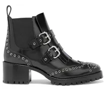 Buckled eyelet-embellished glossed-leather ankle boots - Black