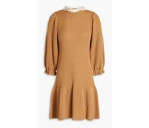 Point d'esprit-trimmed wool mini dress - Brown
