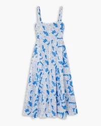 THREE GRACES Oonagh embroidered cotton-poplin midi dress - Blue Blue