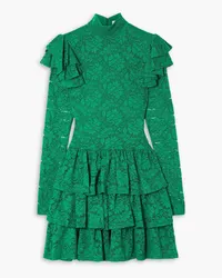 Caroline Constas Emily ruffled tiered stretch-corded lace mini dress - Green Green