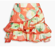 Badajoz ruffled printed cotton-blend voile mini skirt - Orange