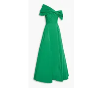 One-shoulder twisted taffeta gown - Green