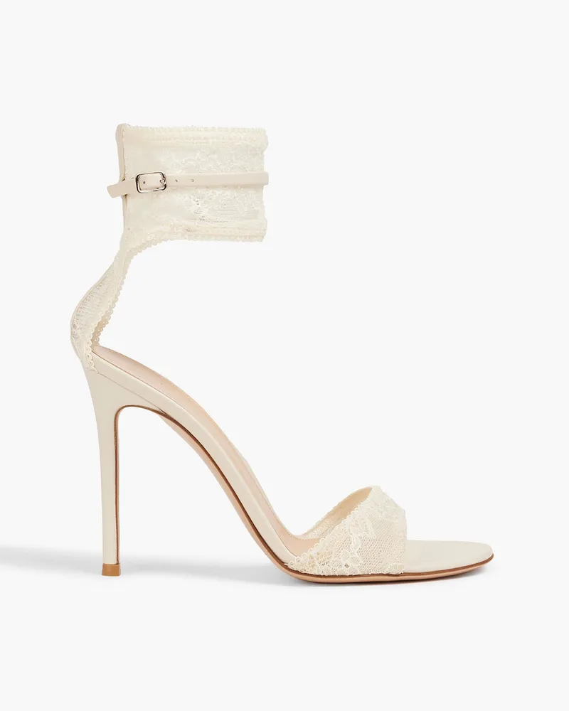 Halle leather-trimmed lace sandals - White