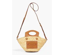 Leather-trimmed straw tote - Brown