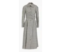 Tory Burch Checked wool-blend midi shirt dress - Gray Gray