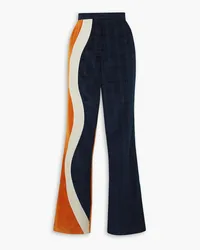 AHLUWALIA Tosin cotton-blend velvet and twill flared pants - Blue Blue