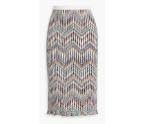 Ruffled crochet-knit cotton-blend skirt - White