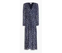 Rivage wrap-effect floral-print metallic fil coupé maxi dress - Blue
