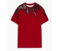 Appliquéd cotton-jersey T-shirt - Red