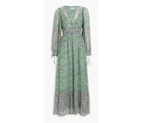 Loah gathered printed cotton-voile maxi dress - Green