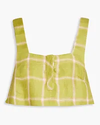 BONDI BORN Kos cropped checked linen top - Green Green