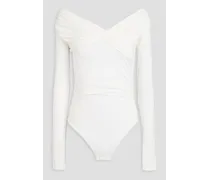 Off-the-shoulder twisted stretch-jersey bodysuit - White