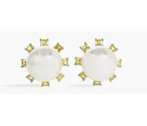 Silver-tone, faux pearl and crystal earrings - Metallic