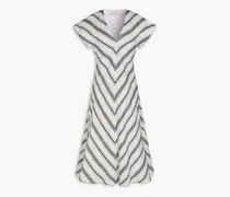 Striped linen and silk-blend midi dress - White