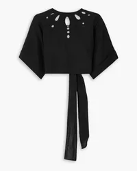 THREE GRACES Zelda tie-detailed cutout linen top - Black Black