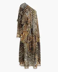 Camilla One-shoulder embellished silk crepe de chine printed maxi dress - Animal print Animal