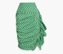 Felicity ruffled printed cotton-blend poplin skirt - Green