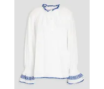 Embroidered ramie-blend mousseline blouse - White