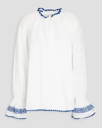 Claudie Pierlot Embroidered ramie-blend mousseline blouse - White White