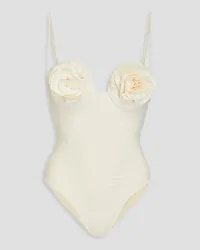 Magda Butrym Floral-appliquéd underwired swimsuit - White White