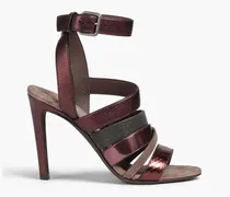 Embellished metallic leather sandals - Brown