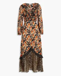 RIXO Jaida ruffled printed silk-chiffon midi dress - Brown Brown