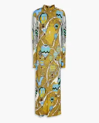 Tory Burch Printed jersey midi dress - Yellow Yellow