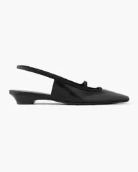 NEOUS Sabik grosgrain-trimmed glossed-leather slingback pumps - Black Black