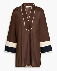 Tory Burch Color-block cotton-voile tunic - Brown Brown