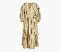 Cori gingham broderie anglaise cotton-blend midi wrap dress - Yellow